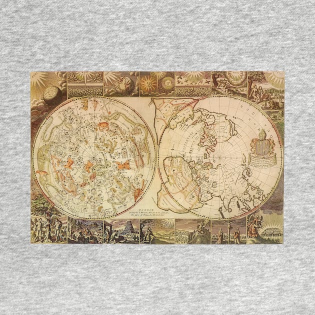 Vintage Celestial Planisphere Map by Joseph Moxon by MasterpieceCafe